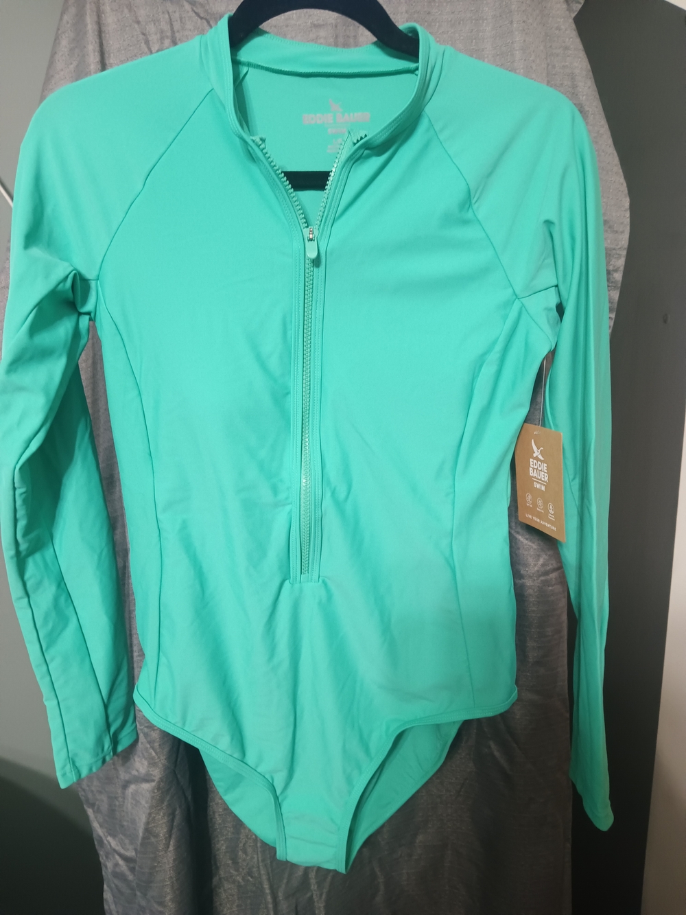 Eddie Bauer Mint Green Long-Sleeve One-Piece Swim Bodysuit
